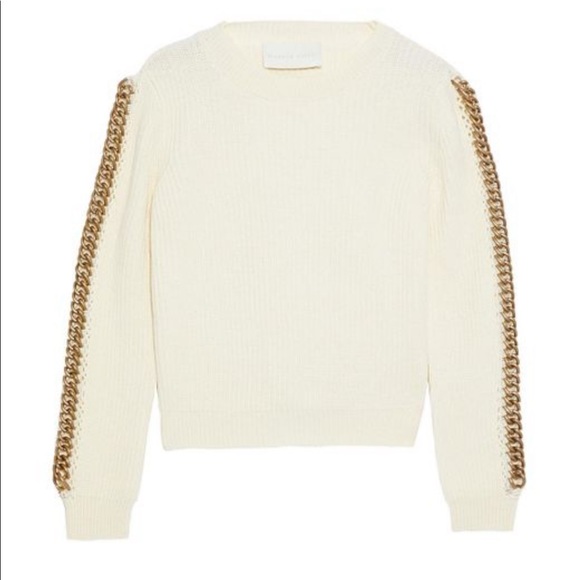 MICHELLE MASON Chain-embellished Ribbed Cotton And Wool-blend Sweater In Ivory - Picture 2 of 10